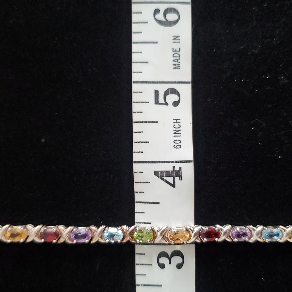925 Sterling Silver Multi Gemstone Tennis Bracelet Overtone Vintage - Picture 15 of 15